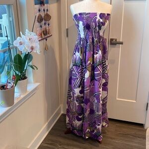 Cynthia Mehta Purple Tropical Dress Hawaiian Dress Beachy Dress Straples Sz 12